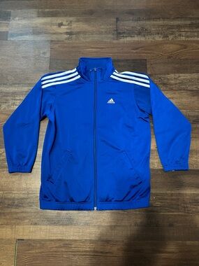 Vintage Adidas Youth Track Jacket Royal Blue White 3-Stripe Size 12A (2004)